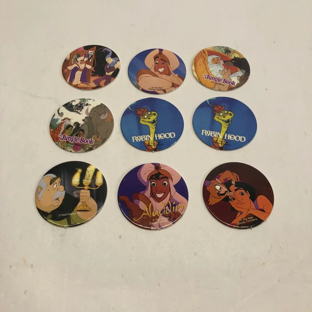 9 Disney Collectible‎ Pogs Aladdin Jungle Book Robin Hood Characters Lot